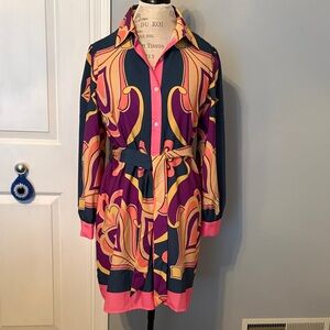 Sundayup Vibrant Patterned Shirt Dress in Pink, Purple & Gold